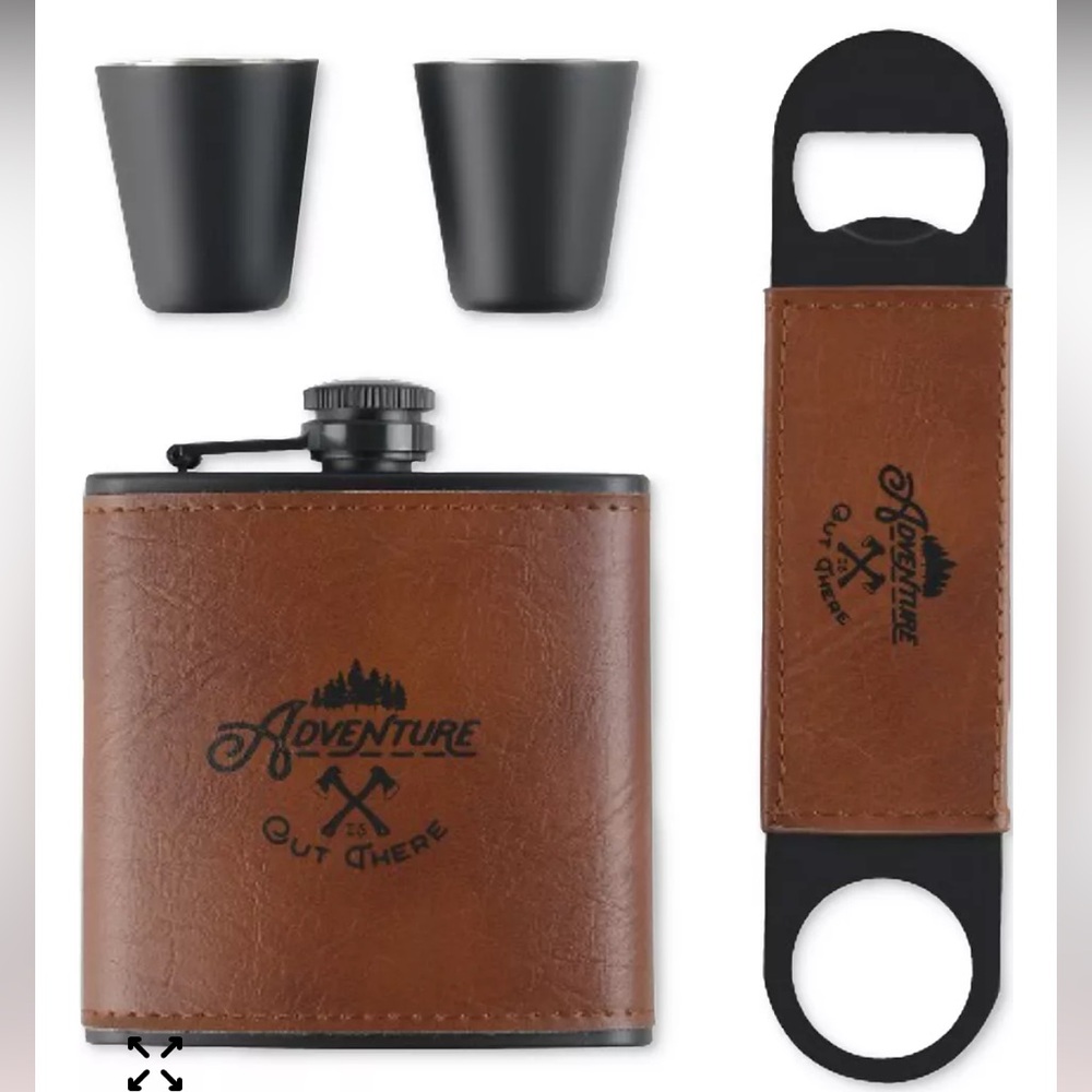 Brown Flask and Opener Set